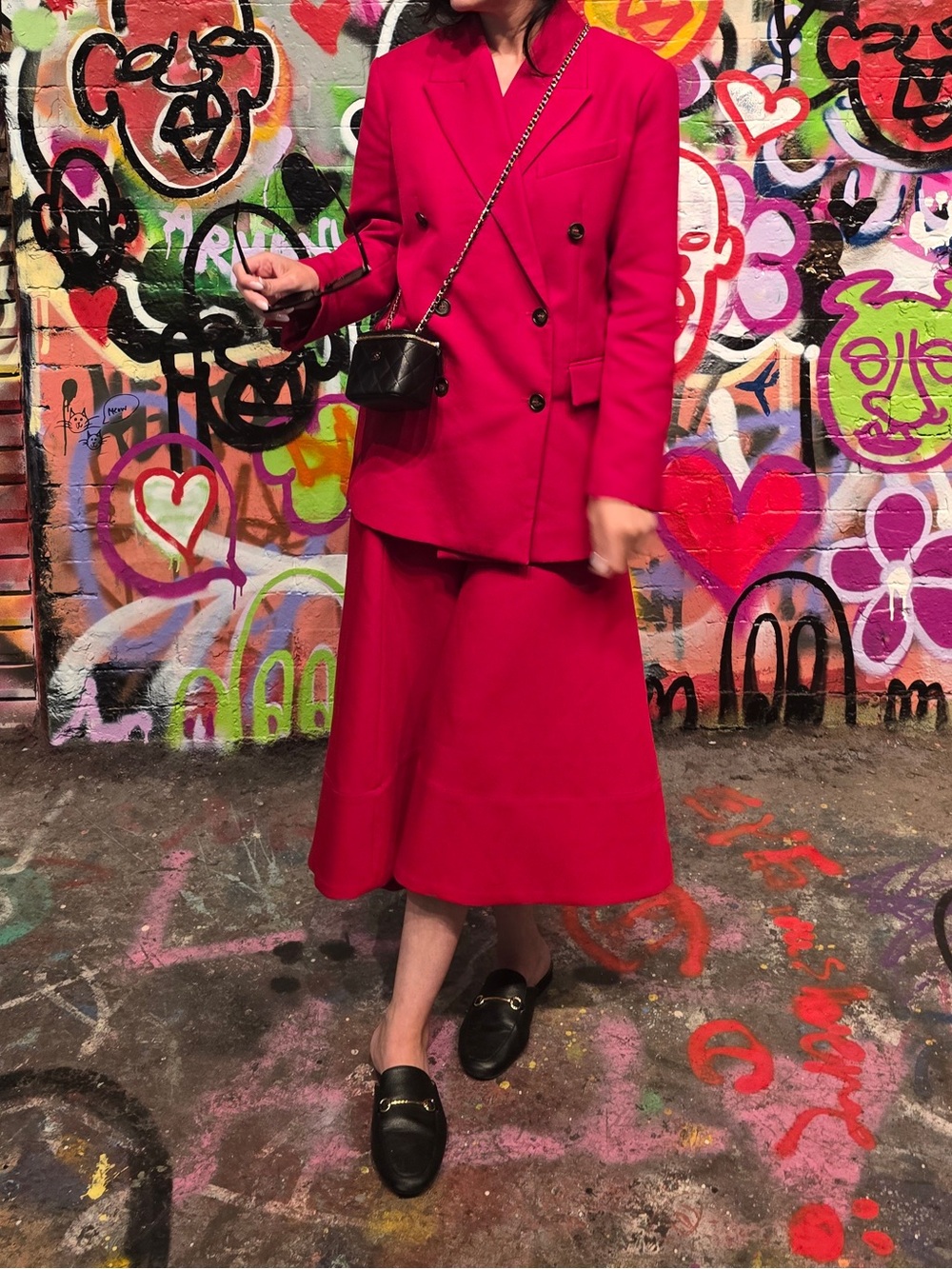 Red Double-Breasted Blazer & Midi Skirt Set